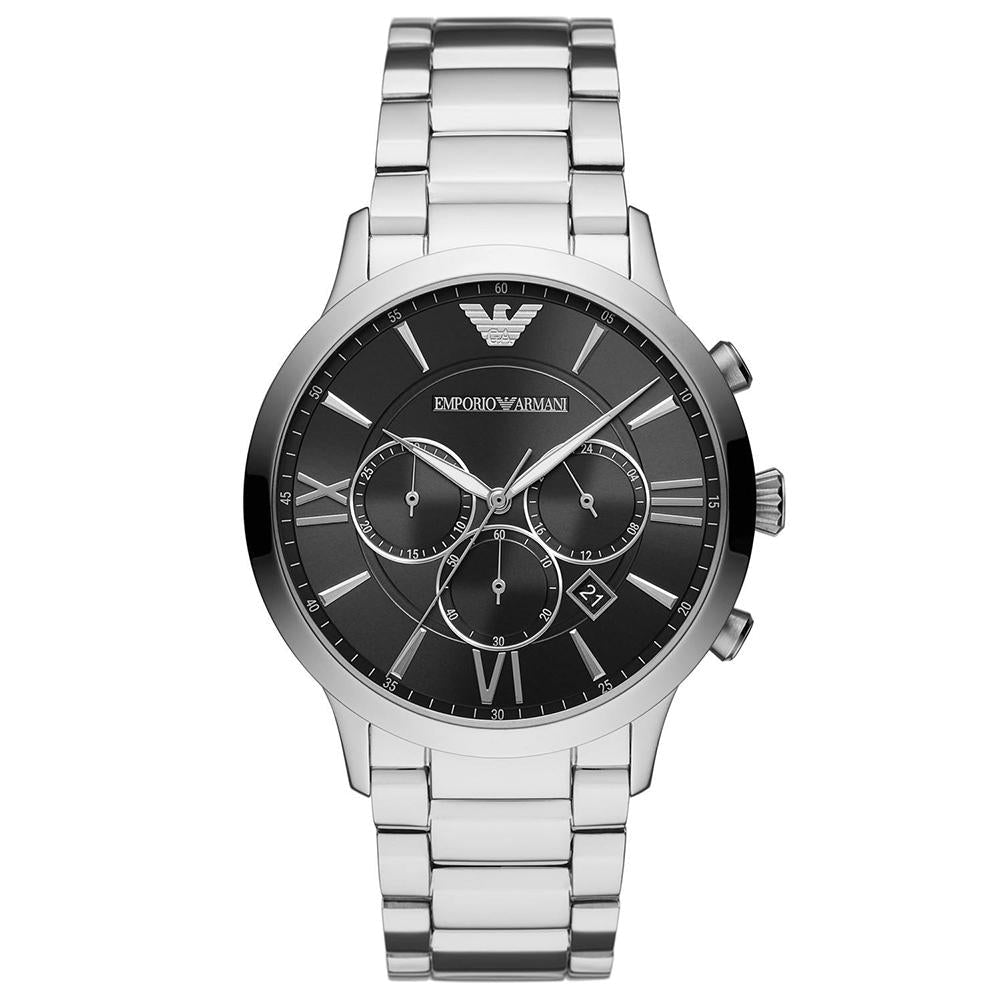 Emporio Armani AR11208 Men's Chronograph Watch, 44mm Black Dial, Stainless Steel, 50M