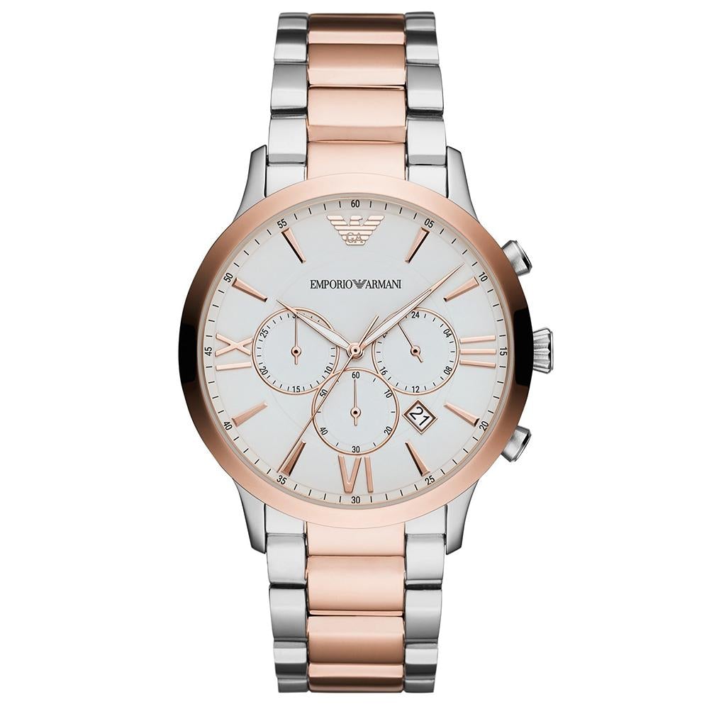 Emporio Armani AR11209 Men's 43mm Chronograph Watch, Silver & Rose Gold Stainless Steel
