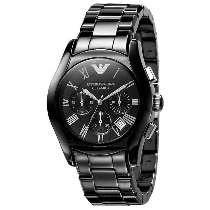 Emporio Armani AR1401 Ladies' Black Ceramic Chronograph Watch With Date & Roman Numerals