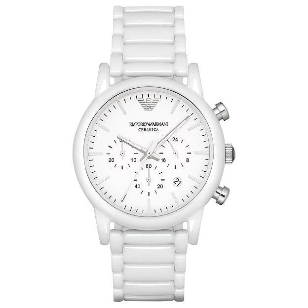 Emporio Armani AR1499 Men's White Ceramic Chronograph Watch, 43mm Japanese Quartz